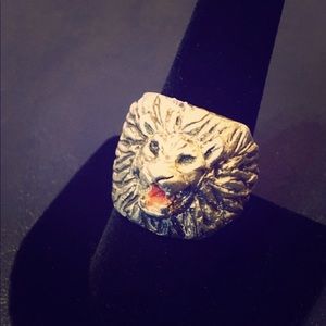 Antique Sterling Silver Lion Head Ring Size 9